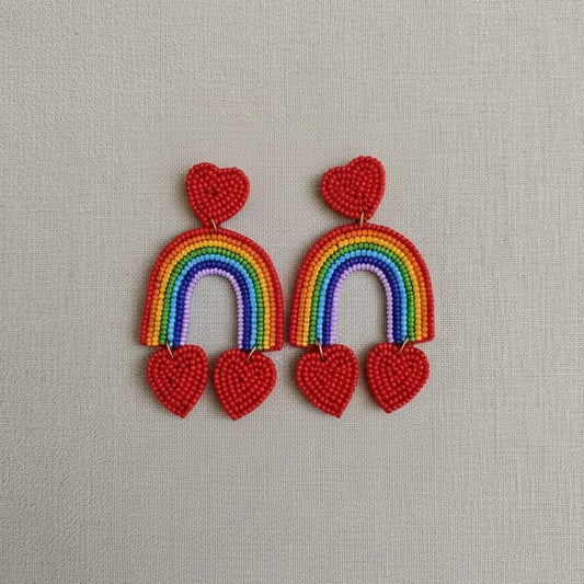 Handmade Multicolour Rainbow Heart Drop Earrings