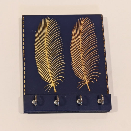 Handcrafted Golden Feather Wall Key Hanger with 4 Hooks - Black & Gold