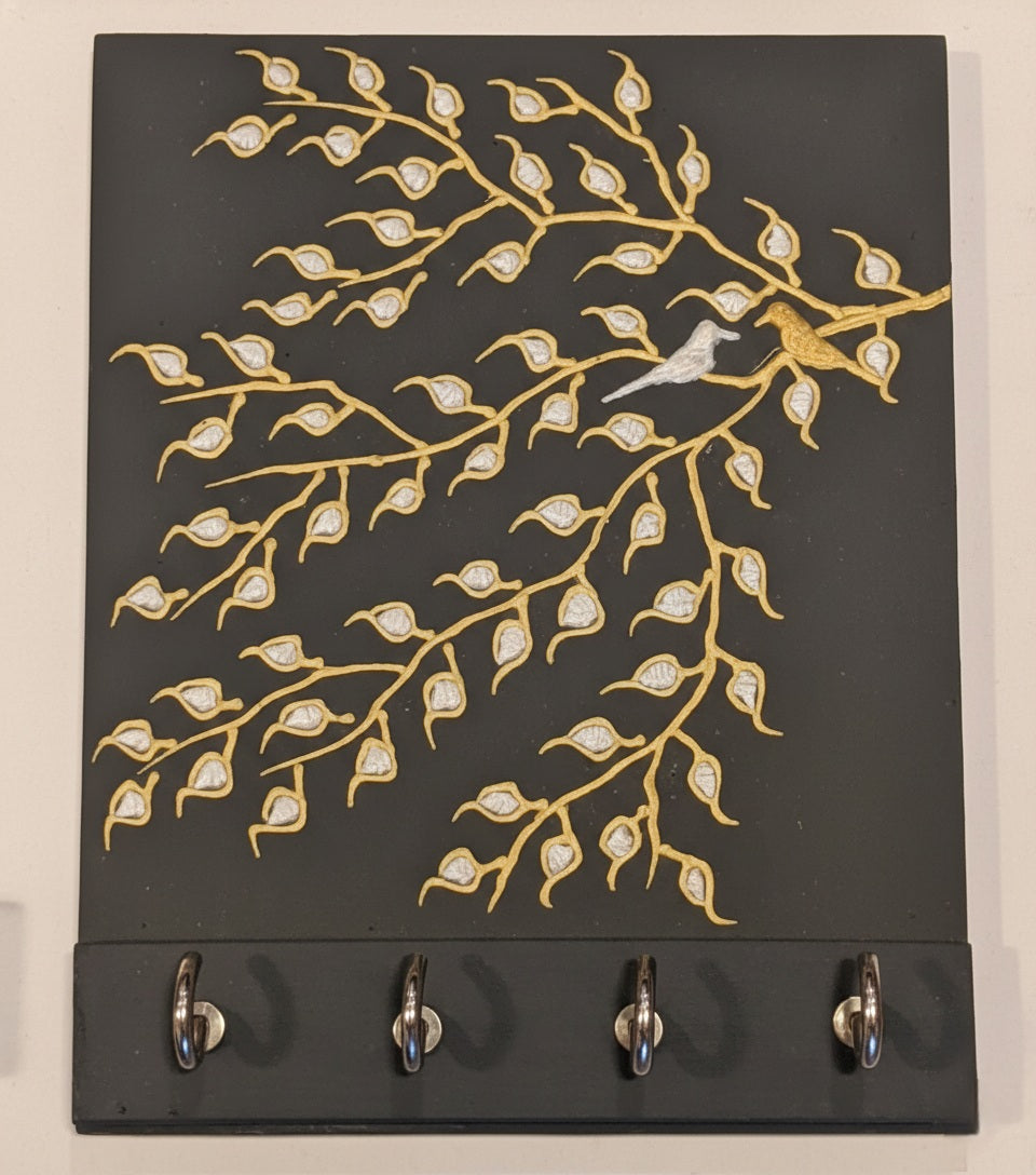 Handcrafted Gold & Silver Tree Of Life key Hanger with 4 Hooks - Black & Gold