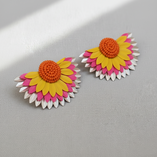 Handcrafted Multi-Layer Floral Stud Earrings