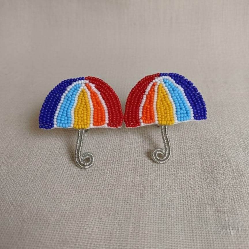 Rainbow Umbrella Beaded Earrings
