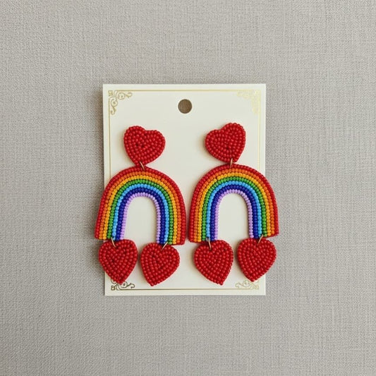 Handmade Multicolour Rainbow Heart Drop Earrings