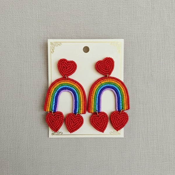 Handmade Multicolour Rainbow Heart Drop Earrings