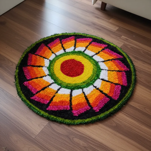 Vibrant, Multicolored Circular Fabric Rangoli Mat | Reusable Diwali & Festive Floor Decor