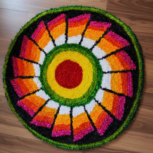 Vibrant, Multicolored Circular Fabric Rangoli Mat | Reusable Diwali & Festive Floor Decor
