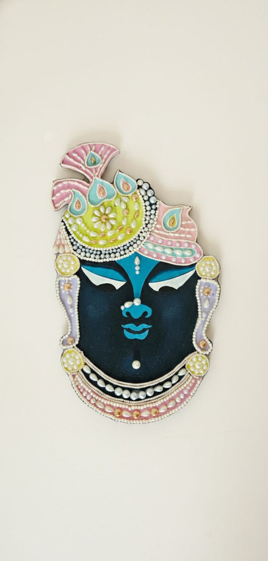 Handcrafted Shrinathji Face Wall Hanging with Pearl and Bead Embellishments
