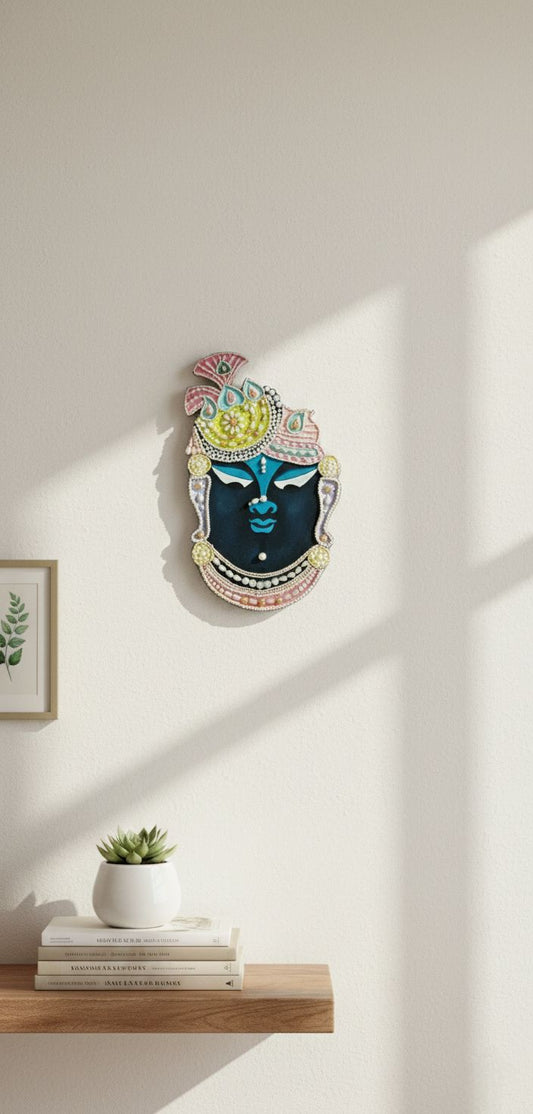 Handcrafted Shrinathji Face Wall Hanging with Pearl and Bead Embellishments