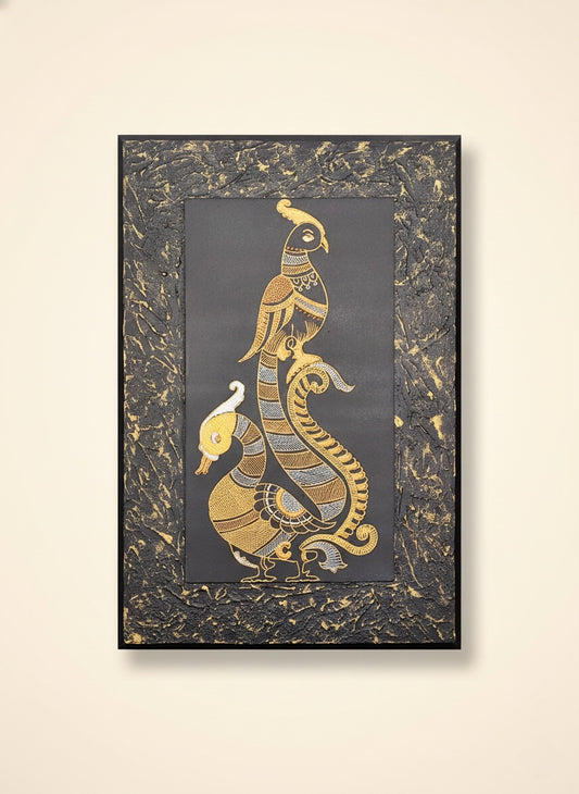 Golden & Silver Avian Silhouette – Textured Framed Ethic Wall Art