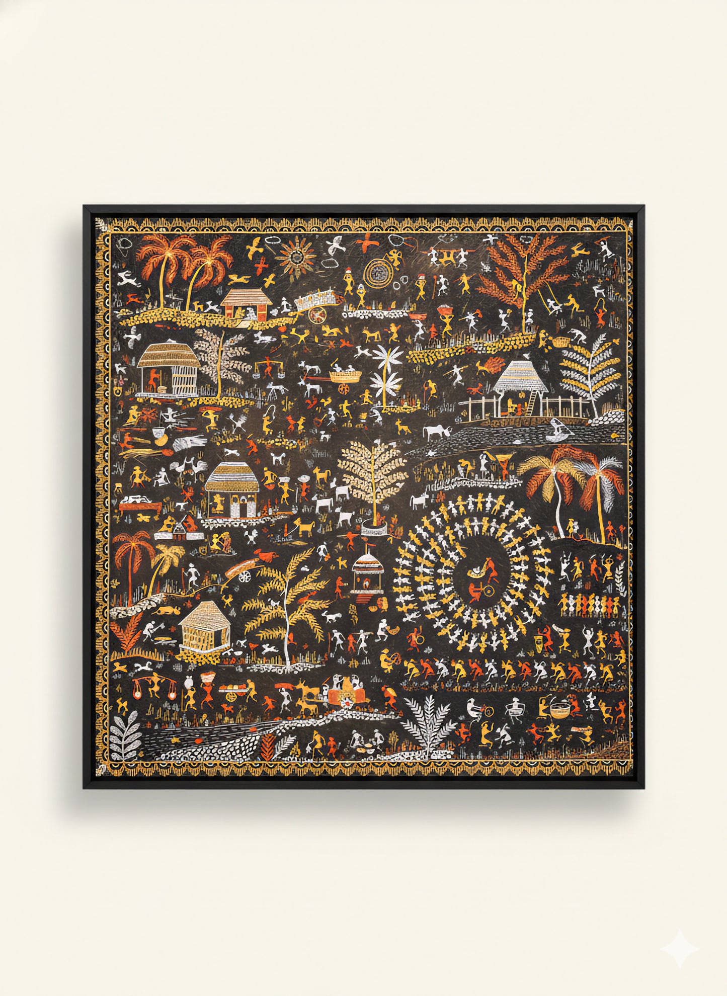 Hand-Painted Warli Tribal Village Life Wall Art