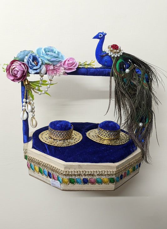 Traditional Royal Blue & Gold Wedding Ring Ceremony Tray – Peacock Theme