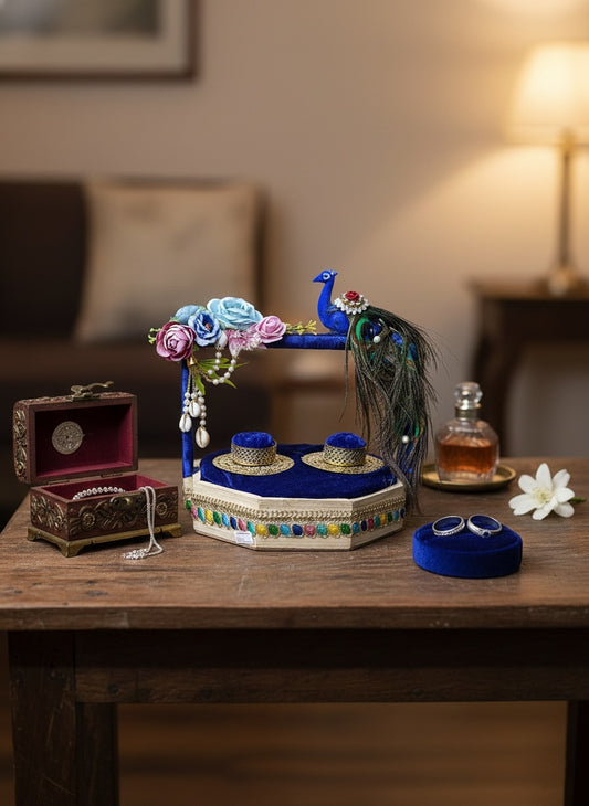 Traditional Royal Blue & Gold Wedding Ring Ceremony Tray – Peacock Theme