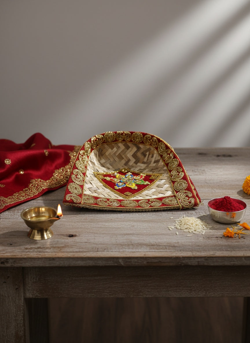 Traditional Decorative Bamboo Supa with Gota Patti & Kundan Work