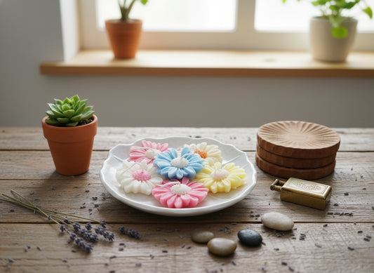 Multicolor Floral Scented Soy Wax Candles for Home Decor and Gifting (Multicolor, Pack of 6)