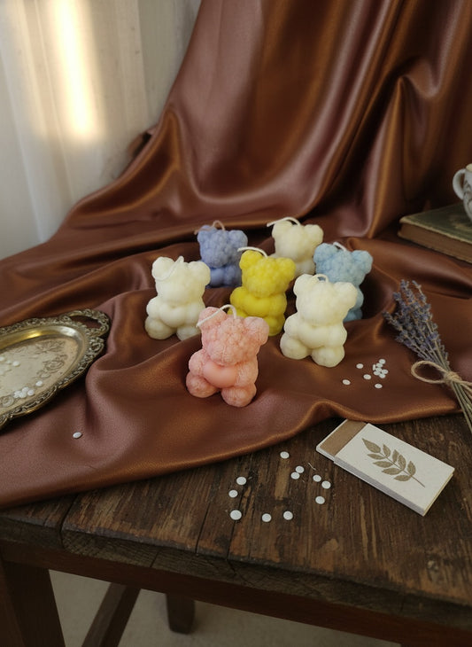 Adorable Pastel Teddy Bear Soy Wax Candle (Multicolor,  Pack of 6)