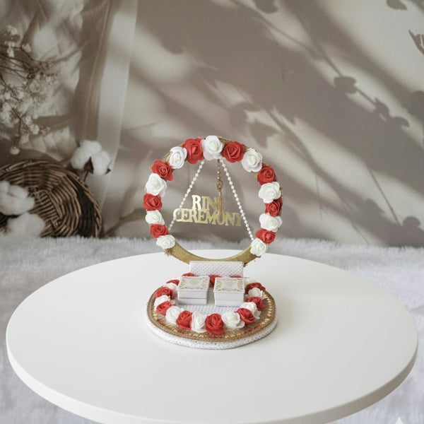 Floral Decorated Ring Ceremony Base with "Ring Ceremony" Gold Acrylic Sign