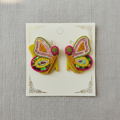 Vibrant Hand-Beaded Butterfly Stud Earrings