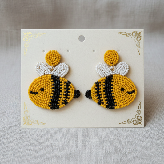 Handmade Bumblebee Seed Bead Stud Earrings