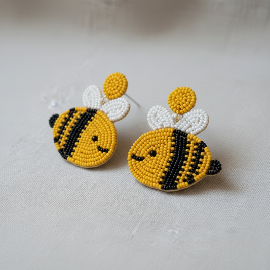 Handmade Bumblebee Seed Bead Stud Earrings