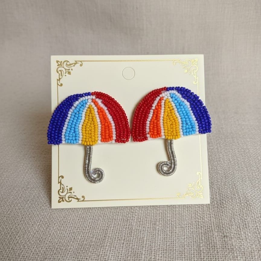 Rainbow Umbrella Beaded Earrings