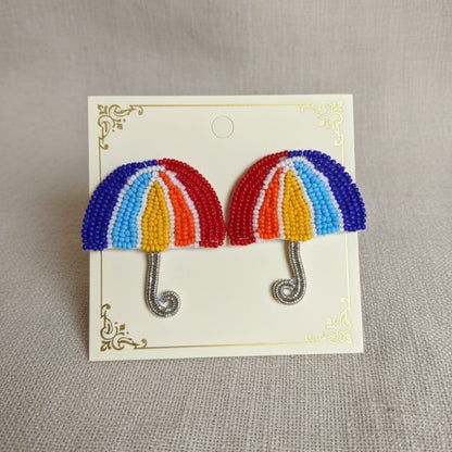Rainbow Umbrella Beaded Earrings