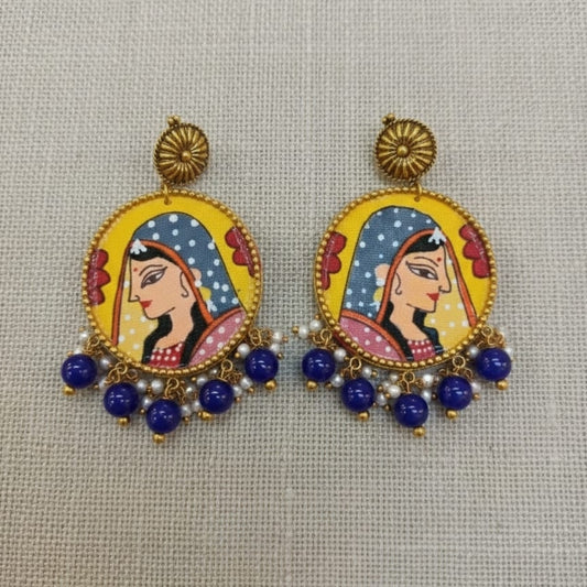 Traditional Rajasthani Handmade Earrings with Blue Beads and Pearl Ghungroo