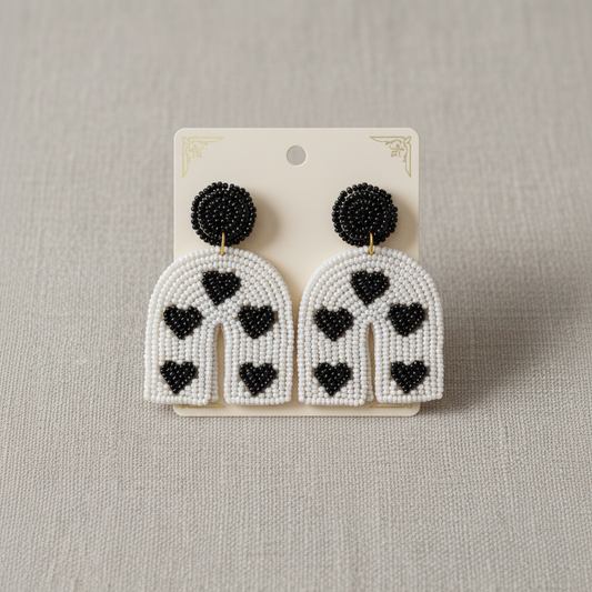 Amour Arch Beaded Statement Earrings - Black & White