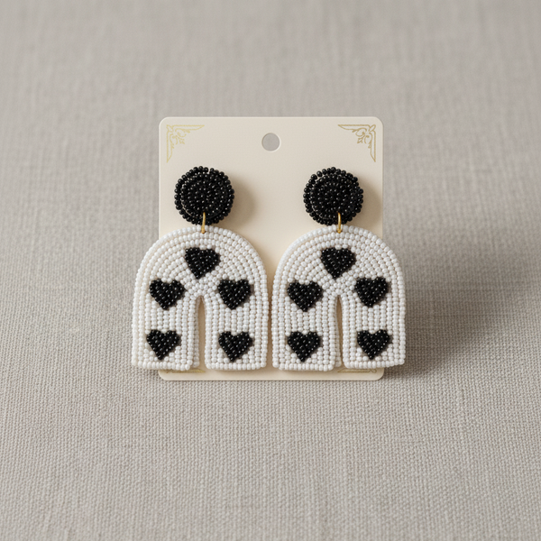 Amour Arch Beaded Statement Earrings - Black & White