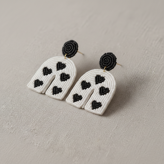 Amour Arch Beaded Statement Earrings - Black & White