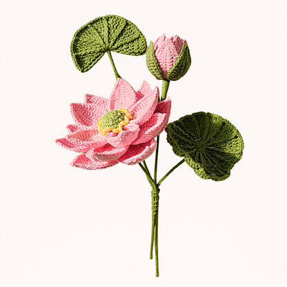 Hand-Crocheted Everlasting Pink Lotus Bouquet with Lily Pads