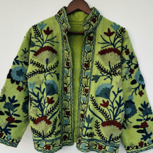 Handmade Indian Suzani Jacket, Embroidered Kantha Overcoat, Boho Cotton Jacket, Gift for Her