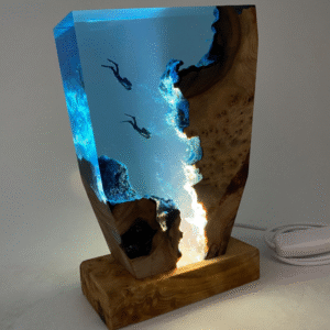Birthday Gift Scuba Diver Epoxy Resin Night Light, Diving Personalised Handmade Wooden Light, Unique Home Decor Gifts, Gift for Her