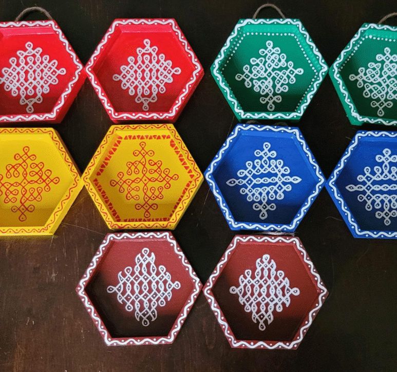 Hand Painted Kolam Wooden Wall Hanging for Home Decor, Diwali Décor, Return Gifts, Pooja Décor, Navarathri Return Gifts
